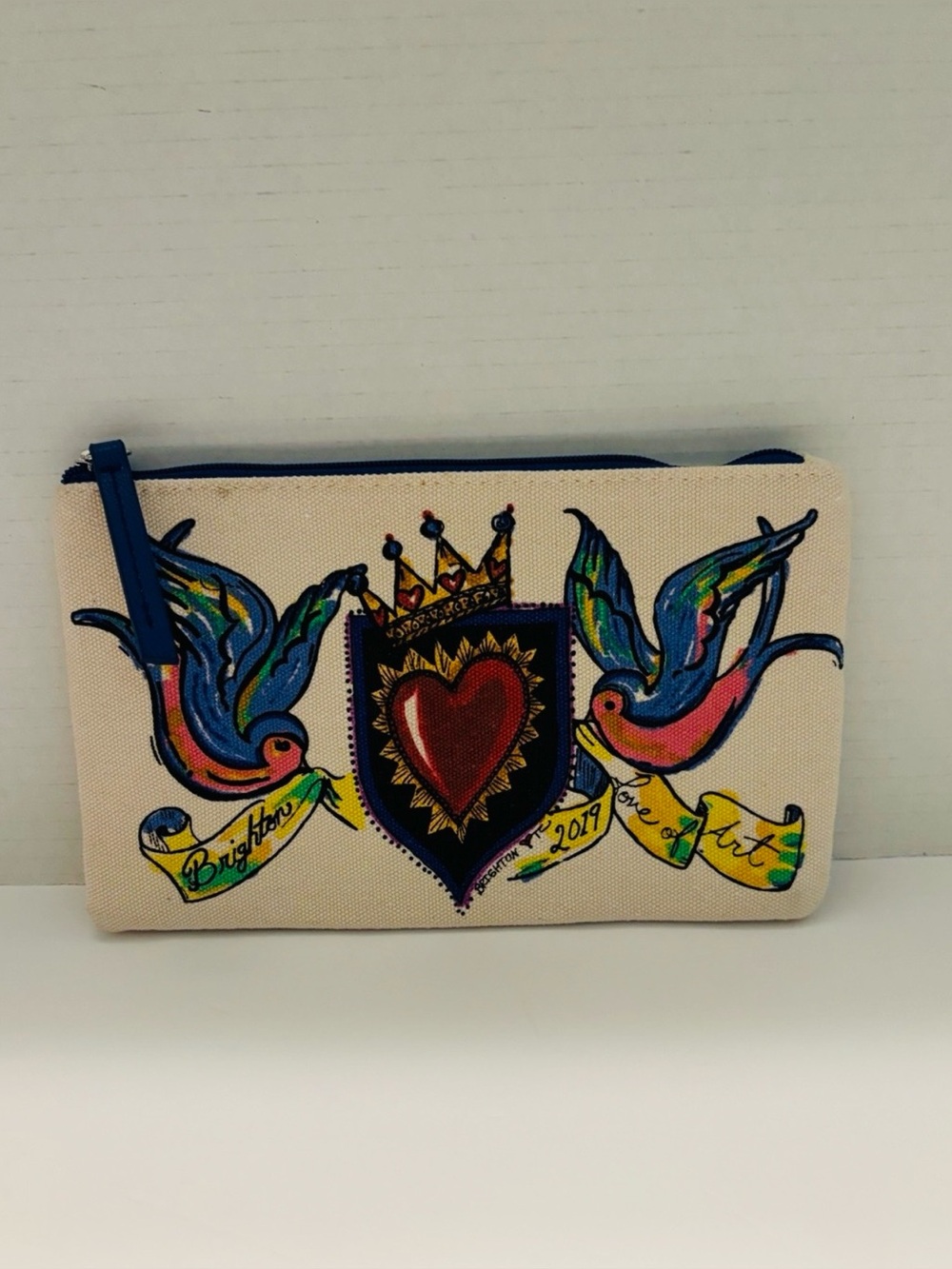 Brighton Canvas Zip Pouch with Heart & Birds